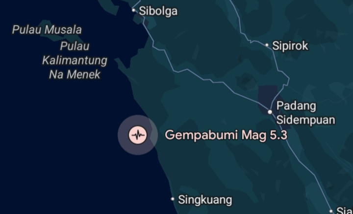 Tapteng Diguncang Gempabumi 5,3 Magnitudo, Tak Berpotensi Tsunami