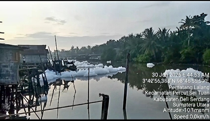 Sungai di Percut Sei Tuan Ditutupi Busa Diduga Bahan Kimia, Sawah di 3 Desa Tercemar