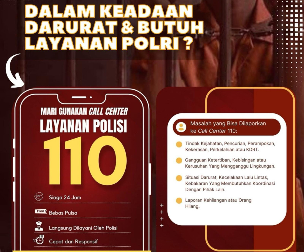 Layanan Polisi 110 Siaga 24 Jam, Bebas Pulsa dan Responsif Tangani Situasi Darurat